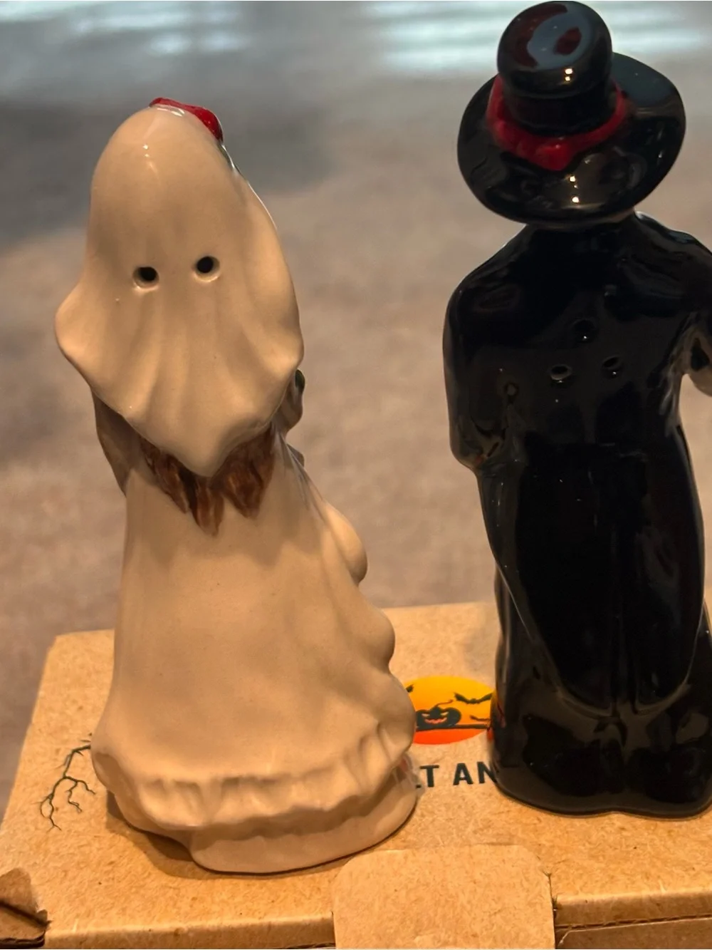 Stoneware Day of the Dead Bride & Groom Salt and Pepper Set - White and Black